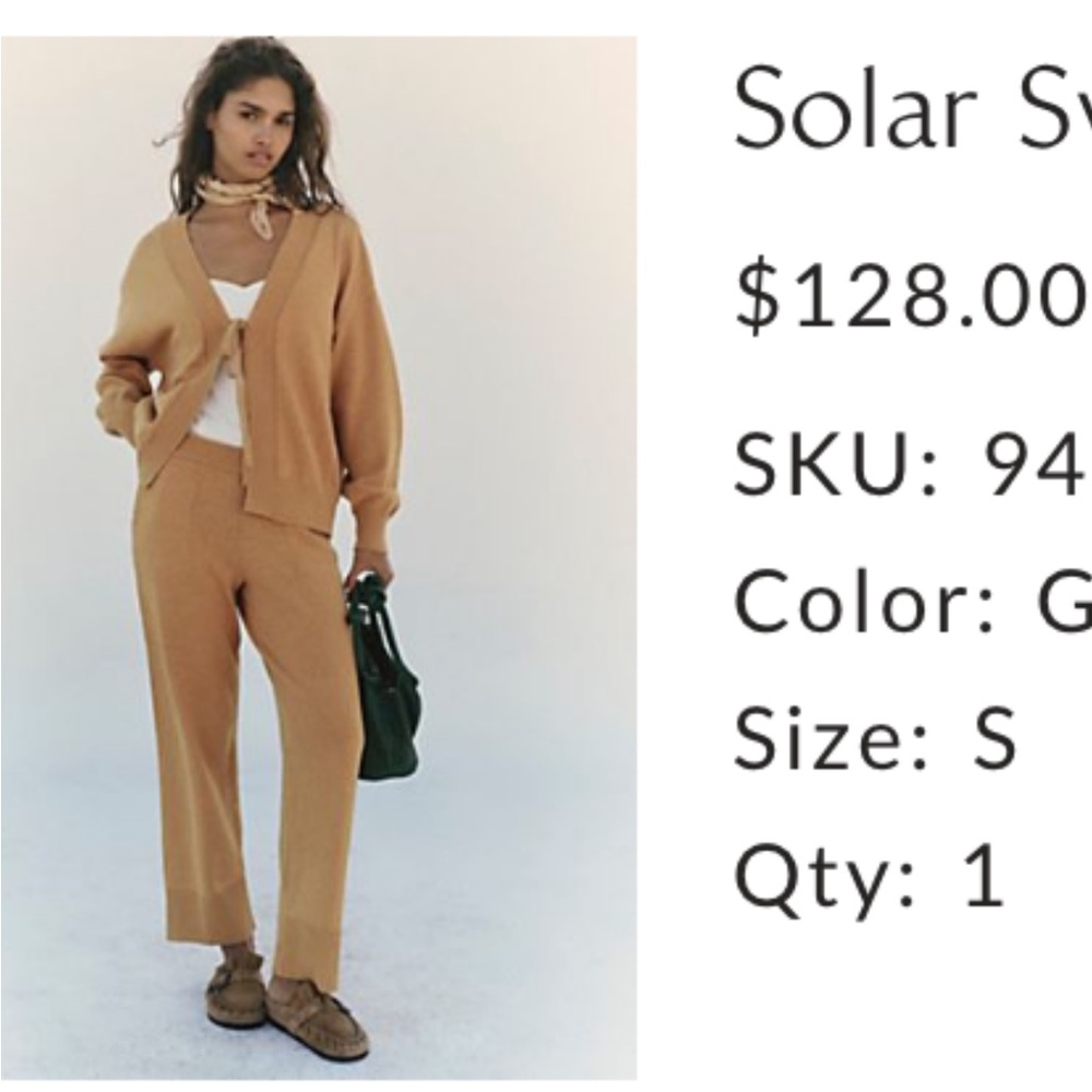 Free People Solar sweater set. Size S. Exc cond!  Worn 1 time. Gold color. Cute!